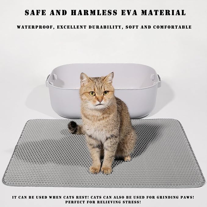 Cat Litter Mat, Double Layer Cat Litter Box Mat (30x22 Inch, Khaki)