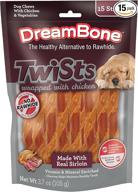 DreamBone Twist Stick Sirloin Rawhide-Free Dog Treats, 15 Count