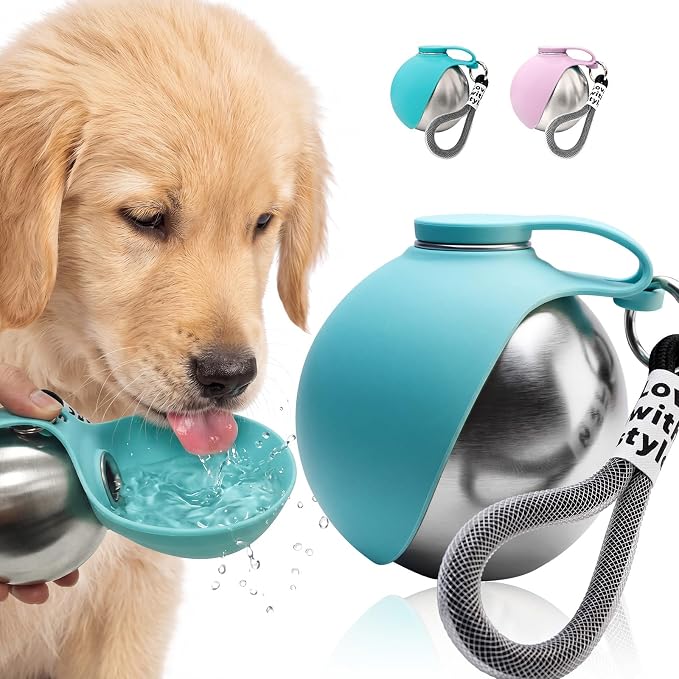 Portable Dog Water Bottle with Bowl, 10oz Leak-Proof Stainless Steel Dog Travel Water Bottle, BPA-Free Pet Water Dispenser for Small & Medium Dogs, Walking, Hiking & Outdoor Travel