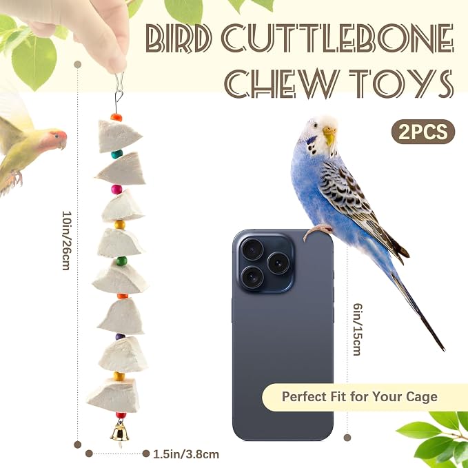 2 Pack Natural Cuttlebone Bird Chew Toys for Cages