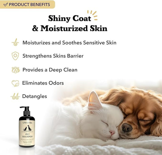Shampoo for Dogs & Cats Pet Shampoo with Oatmeal, Shea Butter, Coconut & Aloe Anti-Itch Grooming for dog and cat Moisturizing Deodorizing & Hypoallergenic Bath Wash for Dry and Sensitive Skin (250ml)