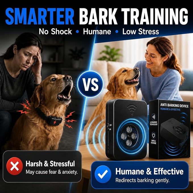 Smart Anti Barking Device for Dogs, 4-Emitter Ultrasonic Bark Deterrent, 50 FT Range, 3 Modes, USB Rechargeable Bark Control Box for 20-120 lb Dogs, Indoor Outdoor Use