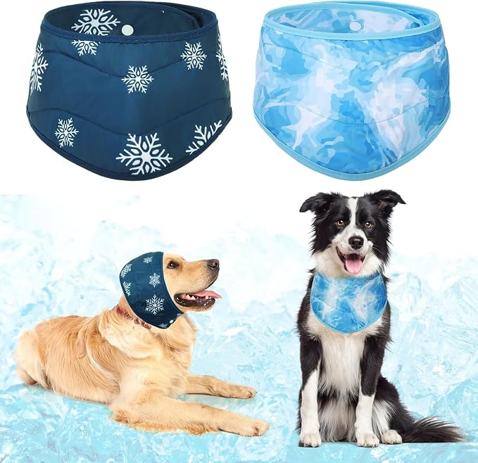 KOOLTAIL Dog Cooling Bandana, 2 Pack Instant Cooling Vest Pet Ice Scarf Adjustable, Summer Outdoor Ice Neck Cooler Towel Neck Wraps, Pet Chill Out Scarf Cooler Prevent Sunstroke in Hot Summer, Blue