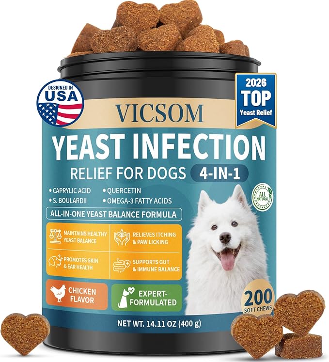 VICSOM Yeast Infection Treatment for Dogs, Itch Relief, 200 Soft Chews