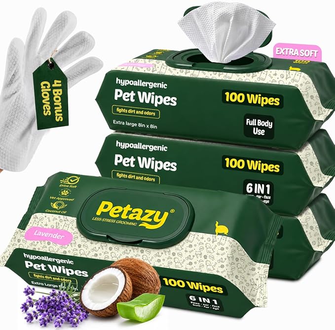 Petazy Pet Wipes for Dogs & Cats - Paws, Ears & Butt Cleaning, 400 Count