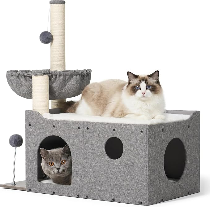 Veehoo 31.9" Small Cat Tree Condo for Large Cats with Scratching Post & Bed