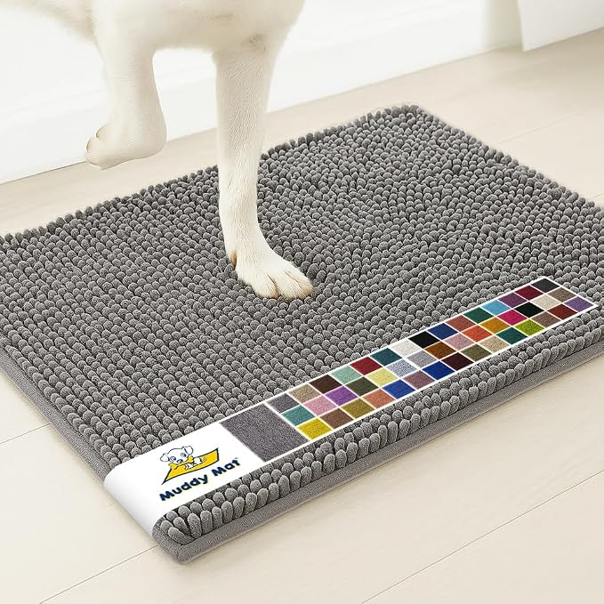 Muddy Mat® | Super Water Absorbent Door Mat Indoor, Microfiber Quick Dry Chenille Entryway Rug, Slip Resistant Front Door Mat, Indoor Mats for Entryway, Machine Washable Pet Rug, Grey 30"x19"