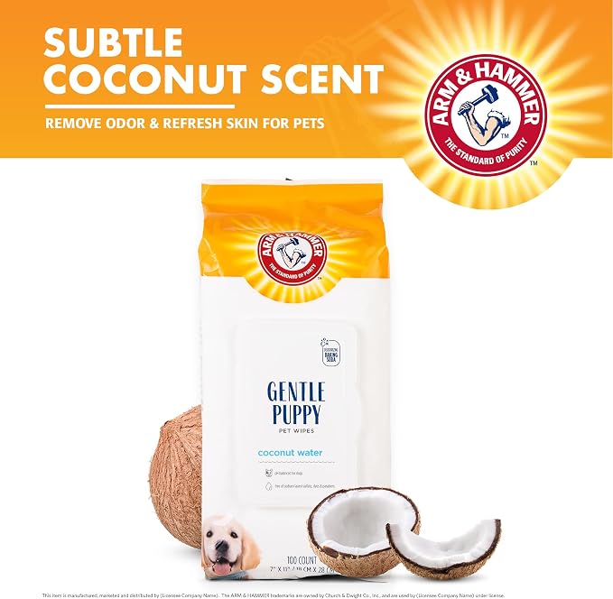 Arm & Hammer Puppy Grooming Wipes, Coconut Water, 100 Count