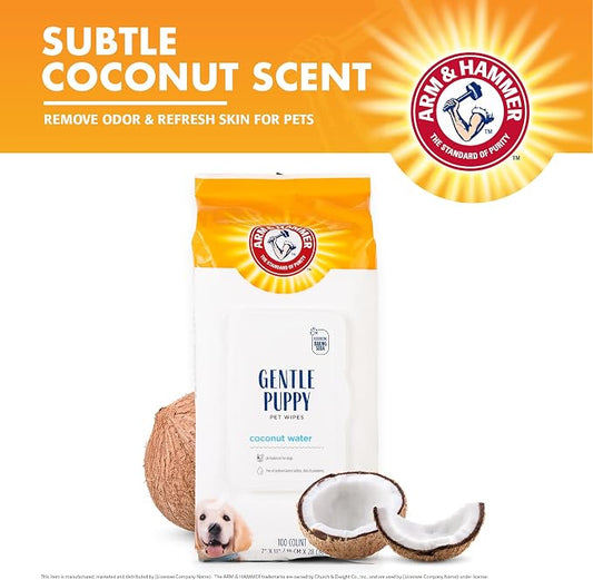 Arm & Hammer Puppy Grooming Wipes, Coconut Water, 100 Count