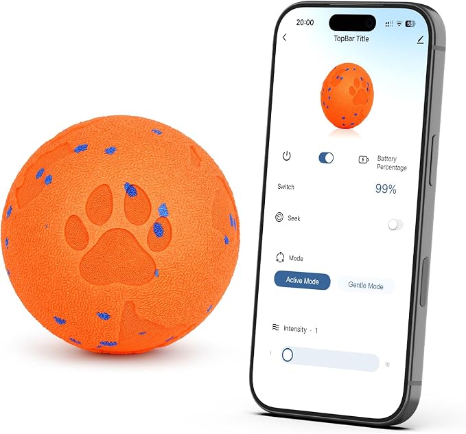 Smart Interactive Dog Ball, APP-Controlled, Chew-Resistant Toy