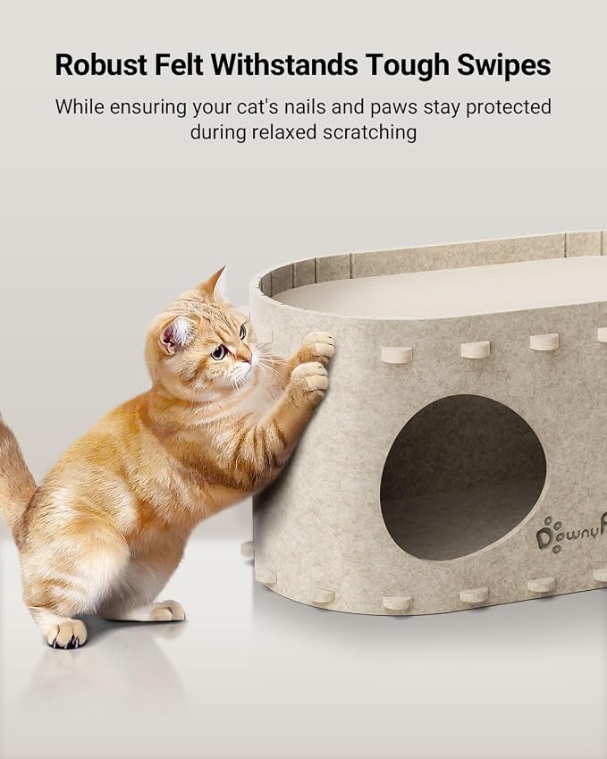 DownyPaws Cat House for Indoor Cats, Peekaboo Cat Bed Cave, Cream