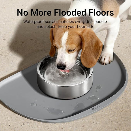 DownyPaws Dog Food Mat,Silicone Waterproof Feeding Mat, 24"×17", Gray