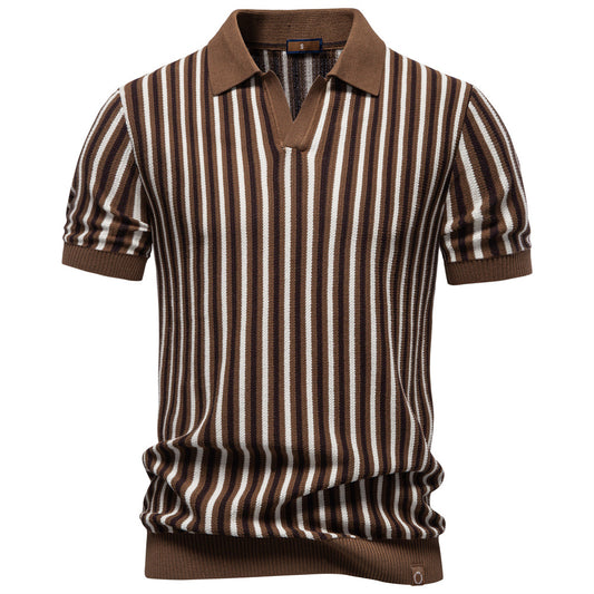 Summer New Lapel Collar Fashionable Striped Short-Sleeve Shirt