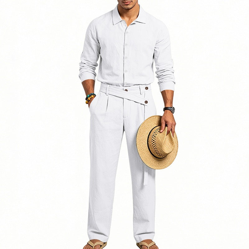 Turn-down Collar Shirt And Long-sleeve Pants Set