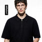 Mens Wear Textured Knitted Short-Sleeve Polo Shirt