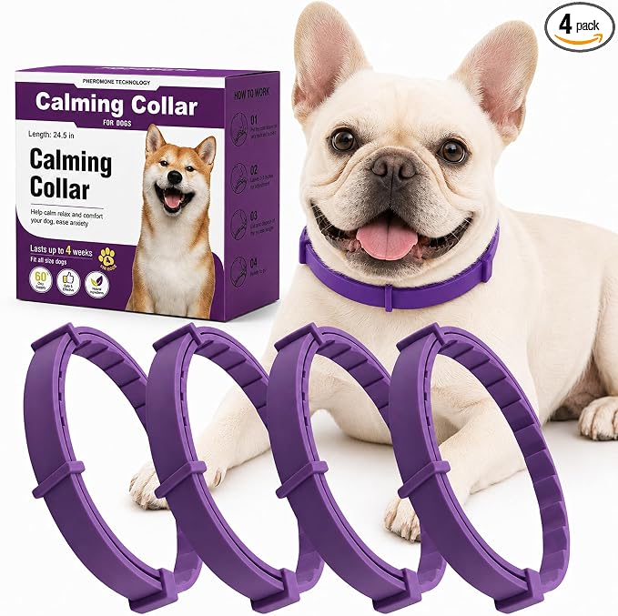 Booklov Calming Collar for Dogs - Separation Anxiety Stress Relief, Purple