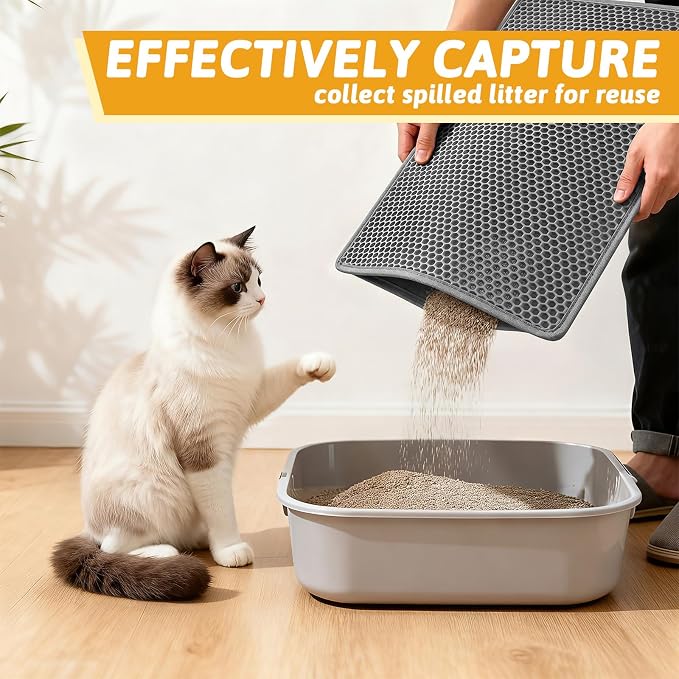Pieviev Cat Litter Mat, Double-Layer Waterproof Litter Trap, 24" x 15" Gray