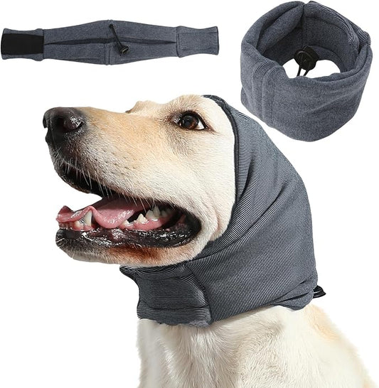 Dog Calming Hoodie, No Flap/Shake Ears Wraps for Dogs, Adjustable Dog Ear Muffs for Noise Protection, Ear Wrap Head Cover for Dogs Head Warp Anxiety Relief, Hematoma, Grooming and Force Drying, Size M