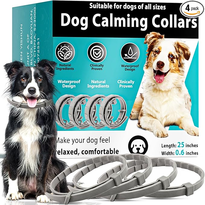 Calming Collars for Dogs, 4 Packs Dog Calming Collar Contains Long Lasting Pheromone for 60 Days, Separation/Stress/Anxiety Relief for Dogs, Adjustable for Small Medium Large Dog (Grey)