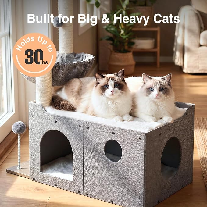 Veehoo 31.9" Small Cat Tree Condo for Large Cats with Scratching Post & Bed