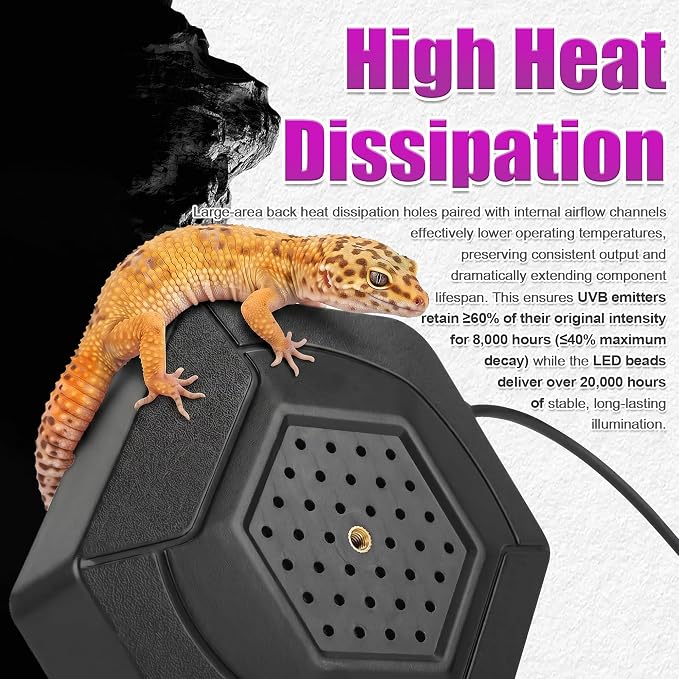 LED UVB Reptile Lamp, Adjustable LED Terrarium Light with 3 Modes, 5 Brightness Levels, 4/8/12H Daily Cycle Timer, Long-Life for Small to Medium-Large Reptiles Such as Bearded Dragons