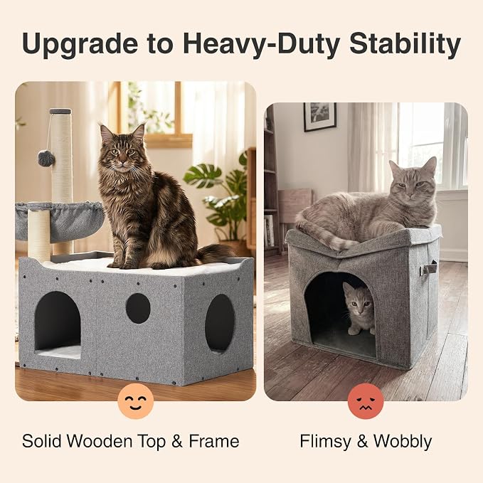 Veehoo 31.9" Small Cat Tree Condo for Large Cats with Scratching Post & Bed