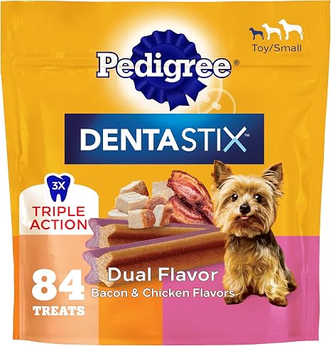 Pedigree Dentastix Small & Toy Dental Dog Treats, Bacon & Chicken, 84 Count
