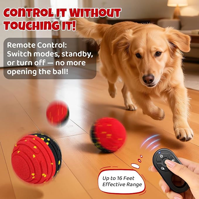 Interactive Dog Toy Ball with Remote Control - Bounce Ball for Dogs, Automatic Rolling, E-TPU Bite-Resistant, Stimulating Moving Dog Toys for Small Dogs, Medium and Large Dogs, Indoor & Outdoor
