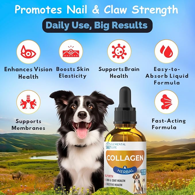 EDUZEBRA Liquid Collagen for Dogs and Cats, Skin & Coat Supplement, Itch Relief, Joint & Mobility Support, Enriched with Grass-Fed Collagen, Daily All-in-One Pet Health Formula
