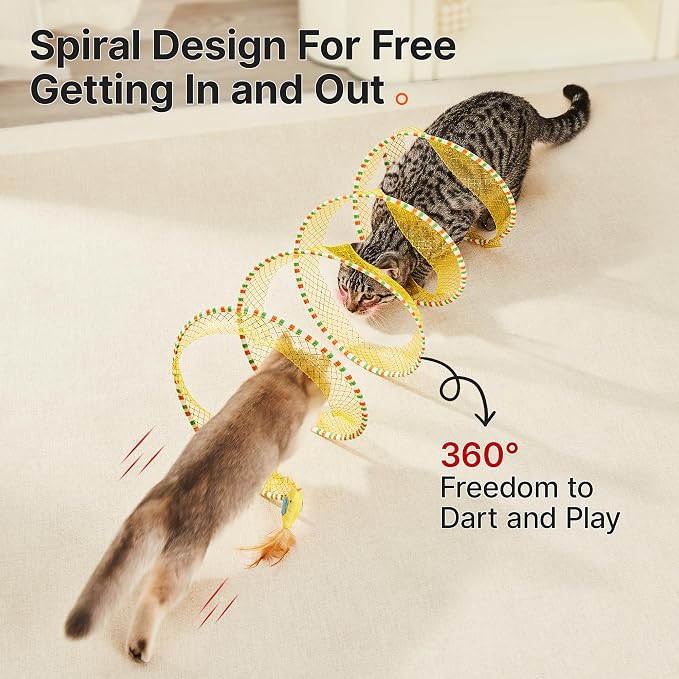 Potaroma Spiral Tunnel Cat Toy, Self Play Collapsible Spring Kitten Tunnel