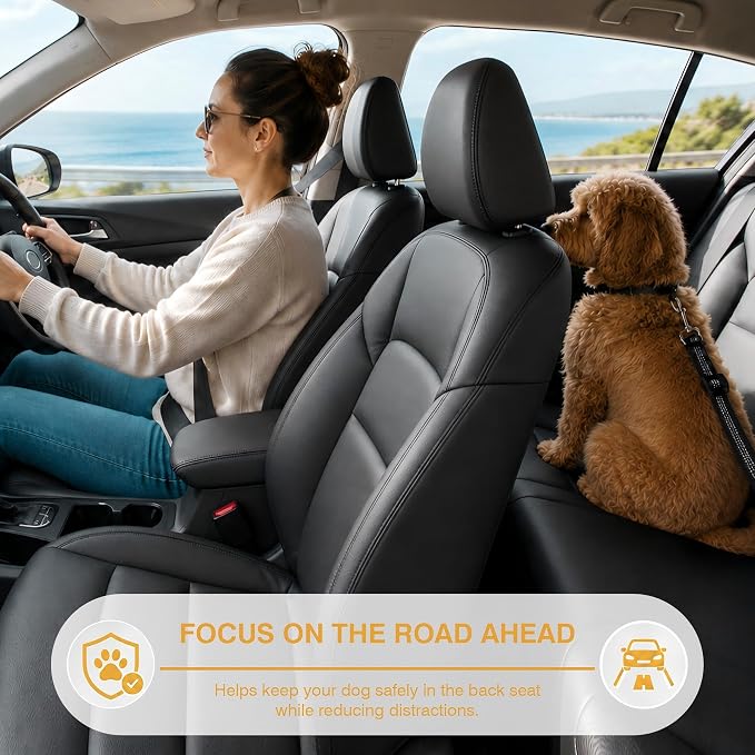 Dog Seat Belt for Car 2 Pack, 3-in-1 Adjustable-Length Bungee Tether