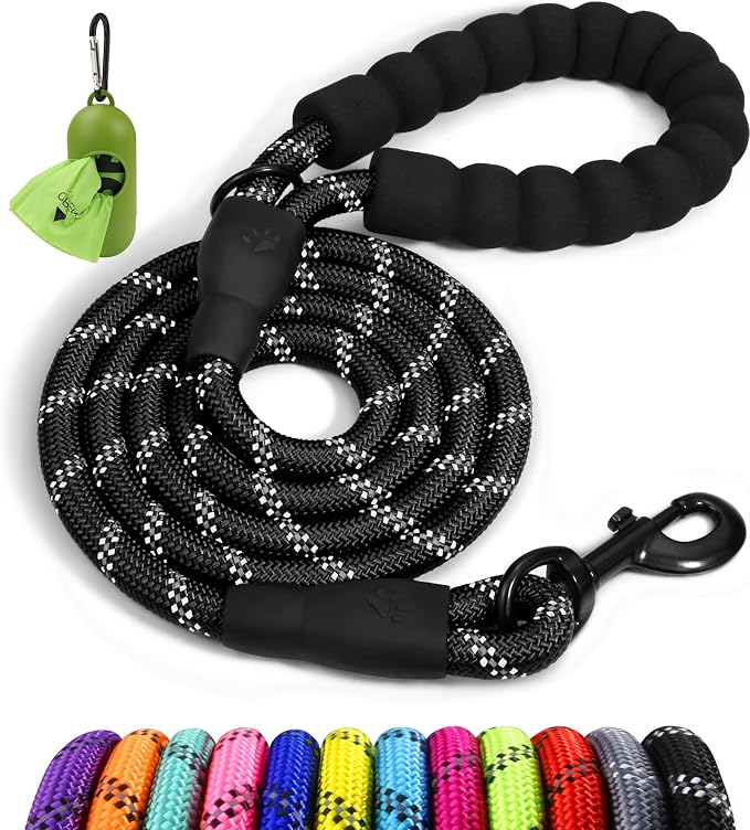 Taglory Rope Dog Leash for Medium Large Dogs, 6 FT Padded Handle, Black