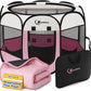 Siedihit Dog Pet Playpen Tent Crate Cage with Washable Pee Pad, Large Pink