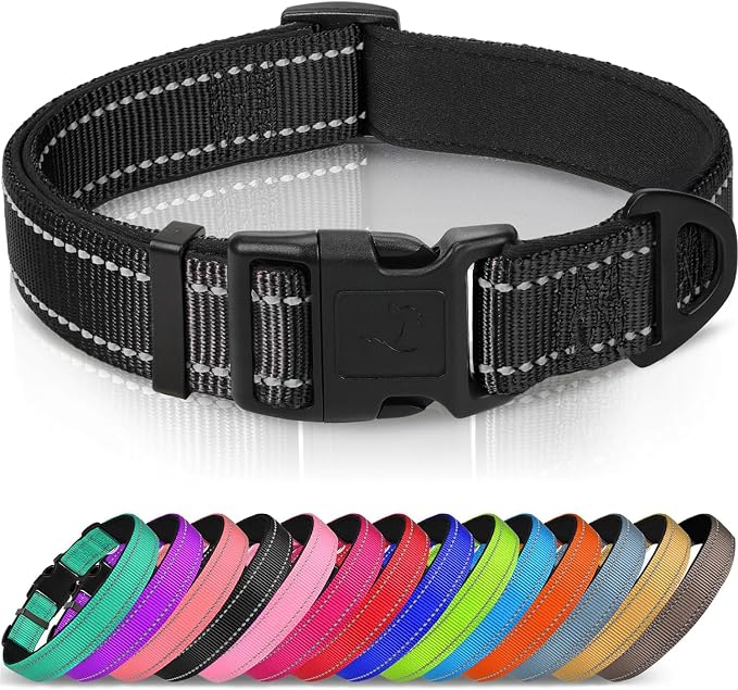 Joytale Reflective Dog Collar, Adjustable Neoprene Padded, Black L