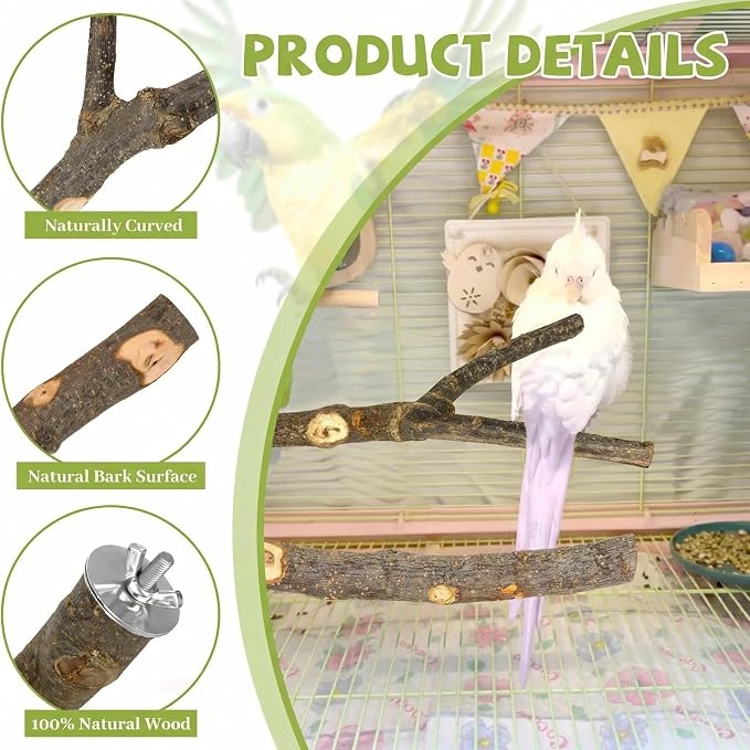 5 Pcs Natural Wood Bird Perch Stand Set for Bird Cages