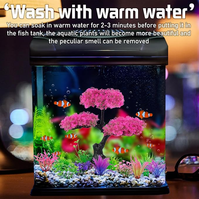 Ameliade Pink Artificial Plastic Tree Aquarium Plants Decor Set, 11PCS
