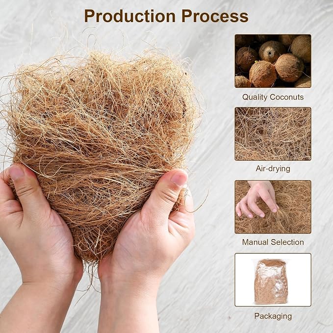 Sukh Coconut Fiber for Bird Nest - Bird Nest Bedding for Hummingbird Finch