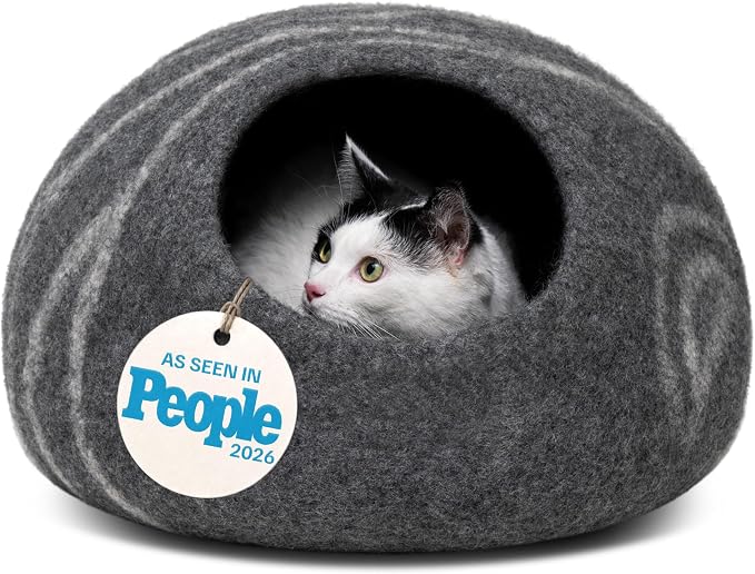 MEOWFIA Cat Cave - Merino Wool Bed for Indoor Cats (Dark Gray, Medium)