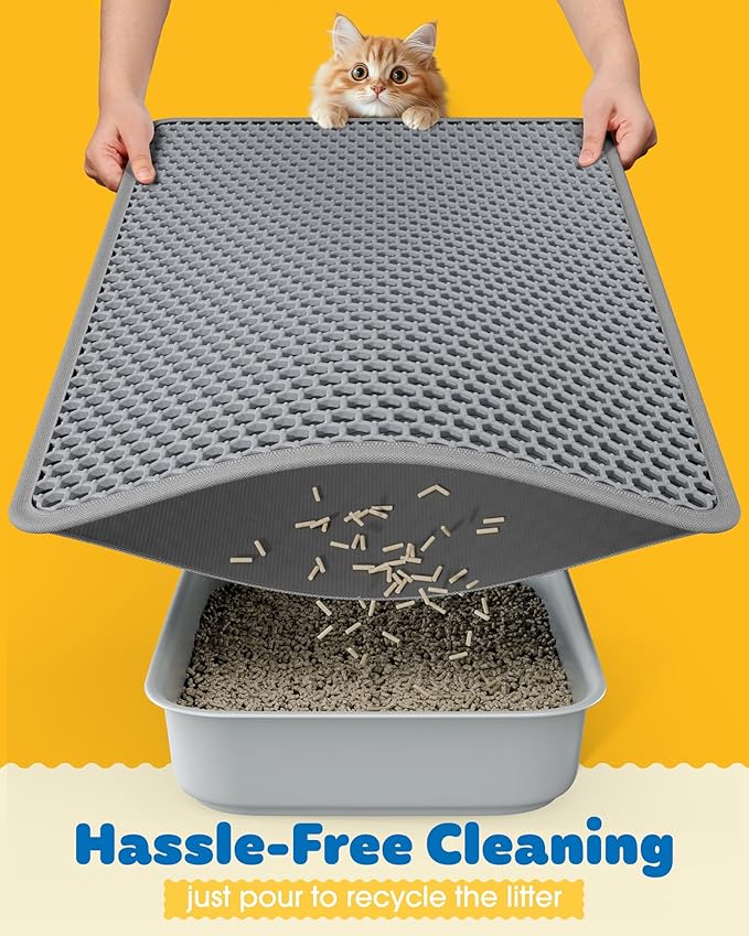 Powools Cat Litter Mat, 23.2 x 14.6 in, Waterproof, Non-Slip, Grey