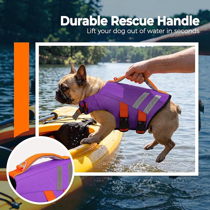 LeLePet Dog Life Jacket, High Flotation Swim Vest for Dogs L Purple
