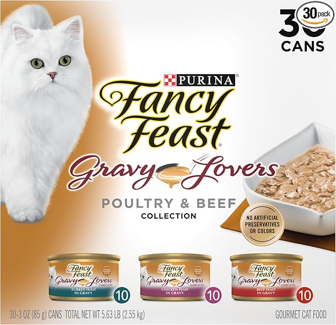 Purina Fancy Feast Gravy Lovers Wet Cat Food, 3 oz Cans, 30-Pack