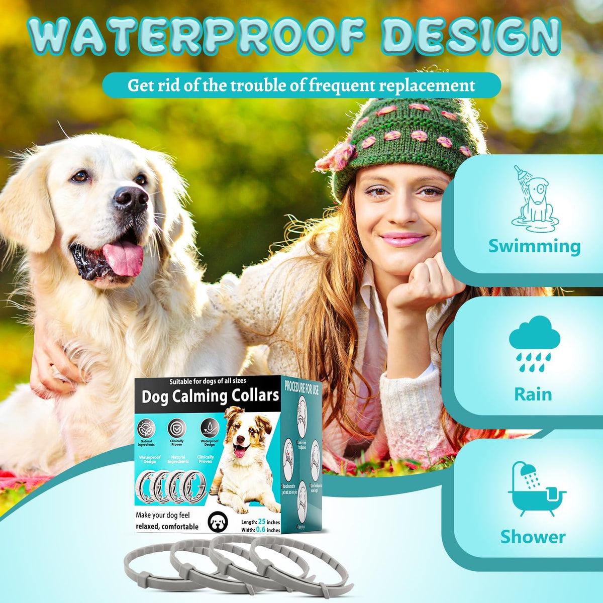 Calming Collars for Dogs, 4 Packs Dog Calming Collar Contains Long Lasting Pheromone for 60 Days, Separation/Stress/Anxiety Relief for Dogs, Adjustable for Small Medium Large Dog (Grey)