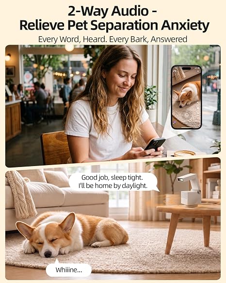 Genie S 2.5K Pet/Dog Camera with Speaker, No Subscription Required, Built-in 64GB Storage, Local Storage, 2-Way Audio, Motion Detection, Privacy Mode, AI Tracking, Pan&Tilt, Alexa & Google Assistant