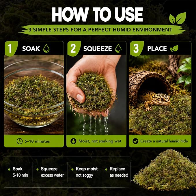 Sukh Sphagnum Moss for Reptiles - Green Terrarium Moss Substrate, 5oz