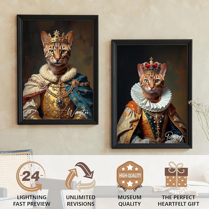 Gleamify Custom Royal Pet Portrait from Photo, Personalized Pet Wall Art
