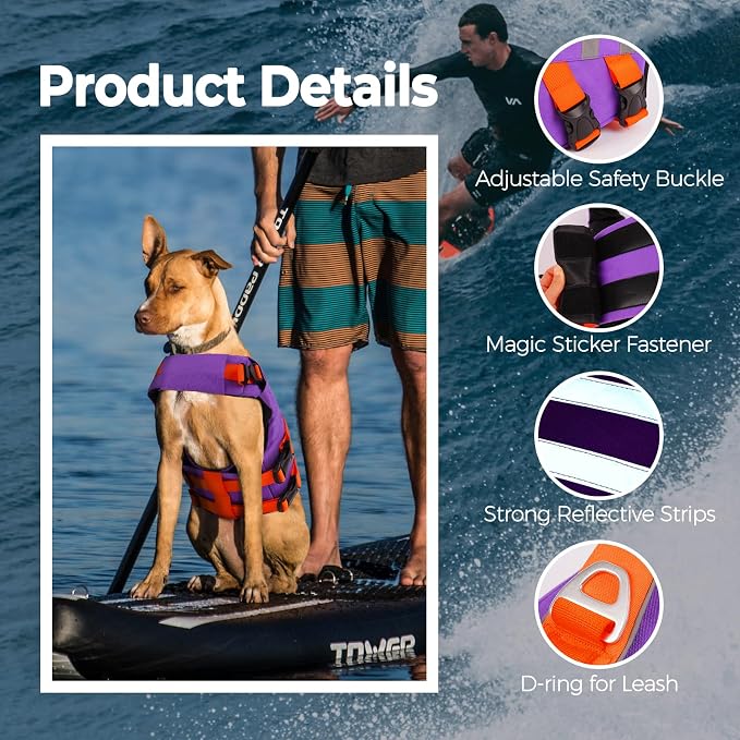 LeLePet Dog Life Jacket, High Flotation Swim Vest for Dogs L Purple