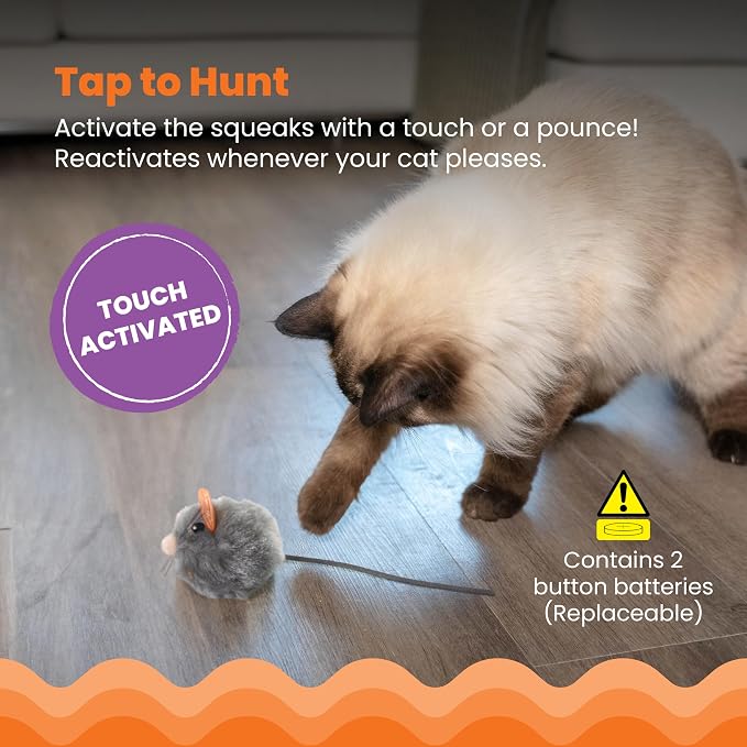 Catstages Squeak Squeak Mouse Cat Toy, Catnip & Touch-Activated Sound, 1.5"