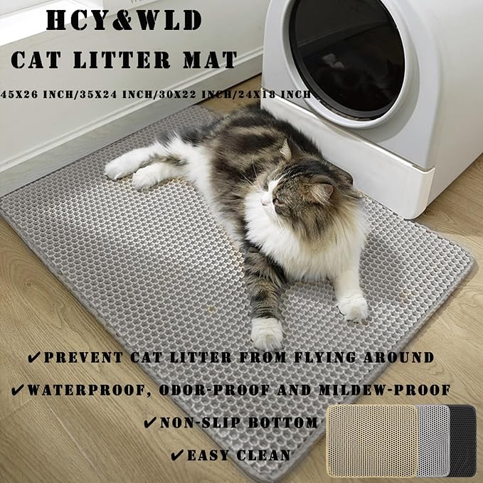 Cat Litter Mat, Double Layer Cat Litter Box Mat (30x22 Inch, Khaki)