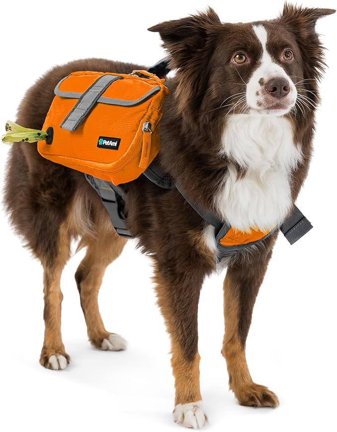 PetAmi Dog Backpack for Medium Large Dogs, Hiking Saddle Bag, Orange