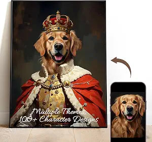 Gleamify Custom Royal Pet Portrait from Photo, Personalized Pet Wall Art